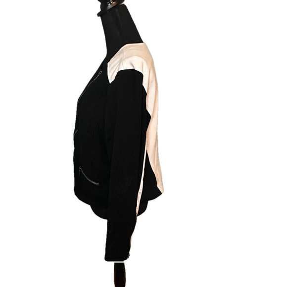 INC Asymmetrical Moto Jacket Black & White Color Block - Picture 3 of 7